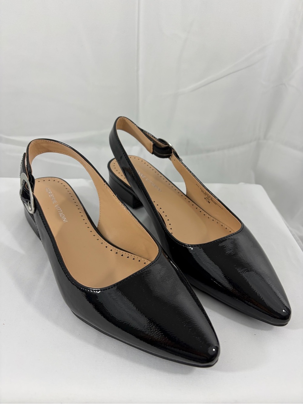 NWT Adrienne Vittadini Women's Size 9.5 Black Patent Slingback Pointed-Toe Flats